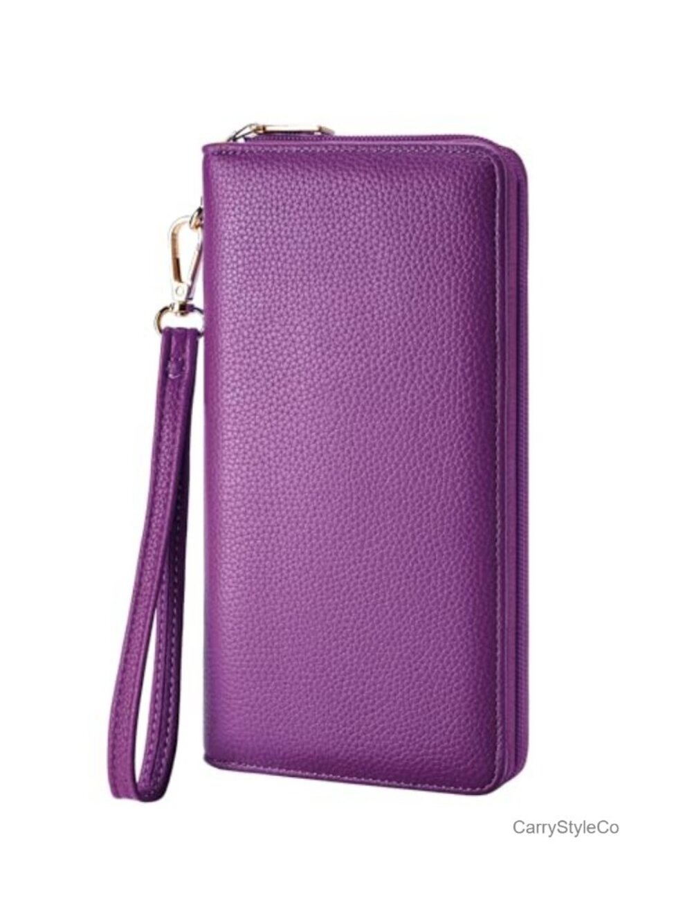 Vegan Leather Clutch Wallet with Zip & Wristlet, Large Capacity